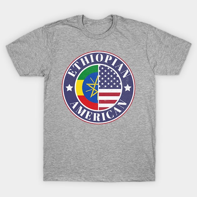 Proud Ethiopian-American Badge - Ethiopia Flag T-Shirt by Yesteeyear